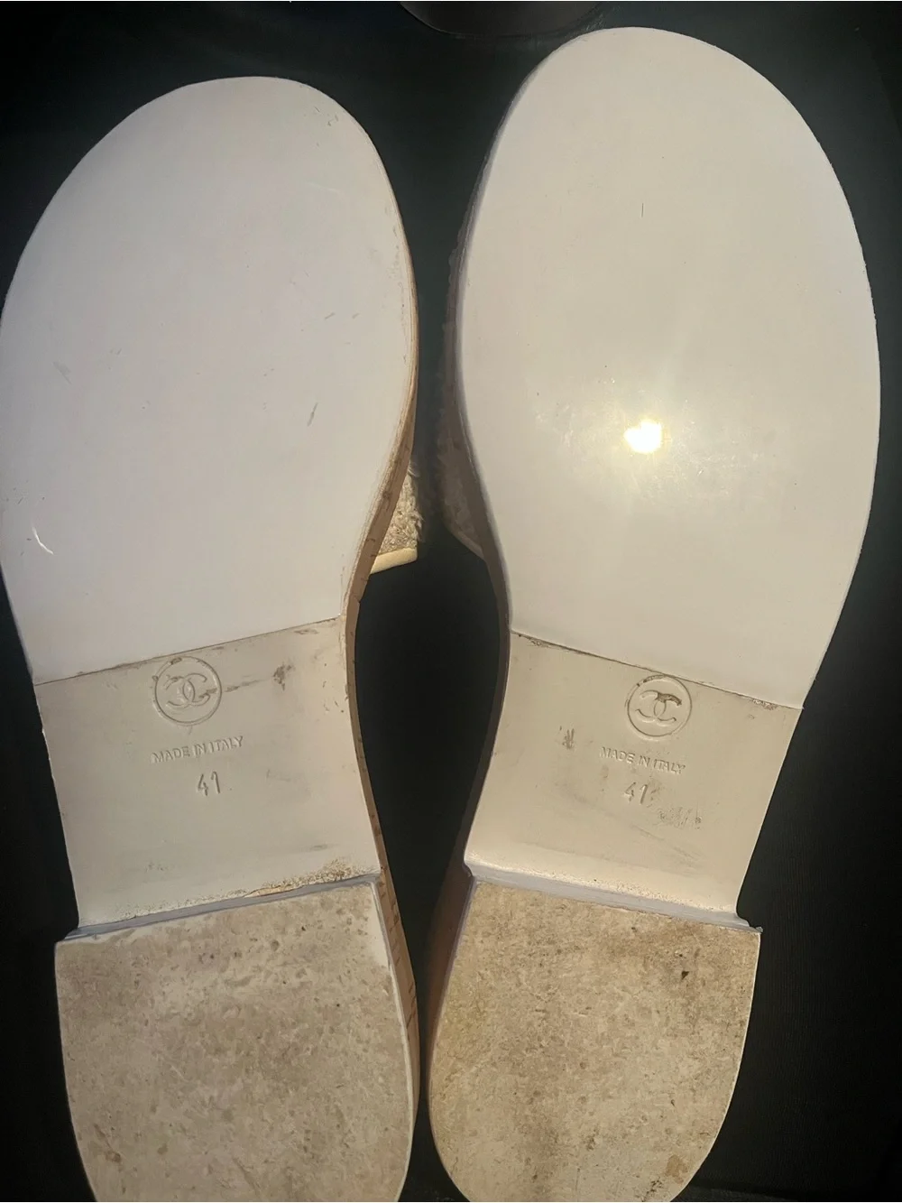 CHANEL White Tweed Sandals 41